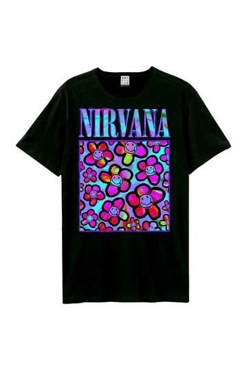 Amplified T-shirt Nirvana Neon Flowers Black