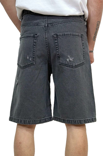 Distressed Denim Baggy Shorts Black Wash