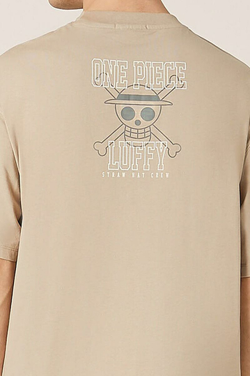 Alcott Boxy Fit T-shirt One Piece Monkey Luffy Beige