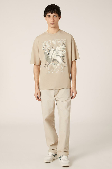 Alcott Boxy Fit T-shirt One Piece Monkey Luffy Beige