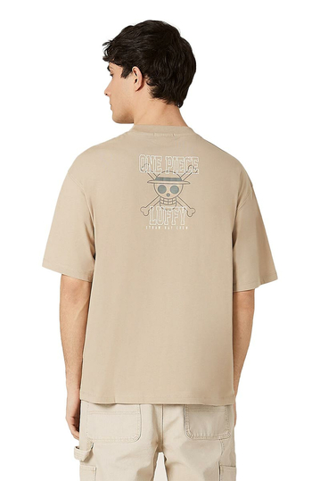 Alcott Boxy Fit T-shirt One Piece Monkey Luffy Beige