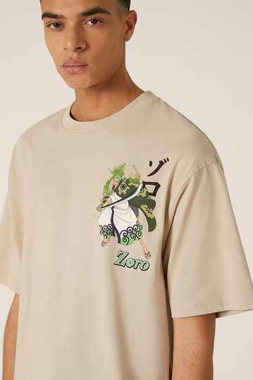 Alcott Boxy Fit T-shirt One Piece Zoro Beige