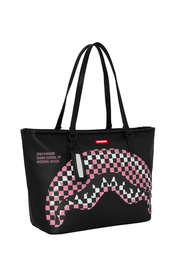Sprayground Shark Central Breakup Check Sorbet Grey Tote