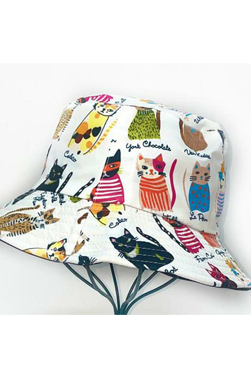 Reversible Bucket Hat Cats White