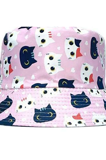 Reversible Bucket Hat Cats Pink
