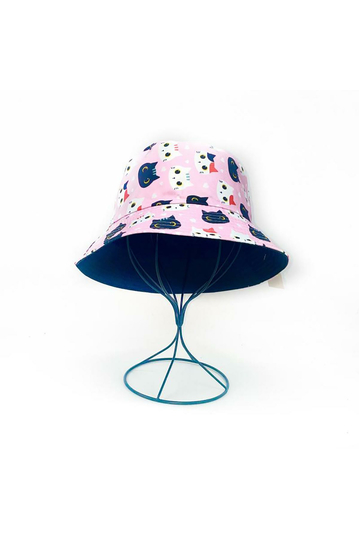 Reversible Bucket Hat Cats Pink