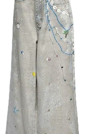 Wide Leg Printed Jeans