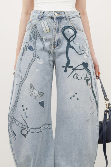 Printed Ballon Jeans Blue