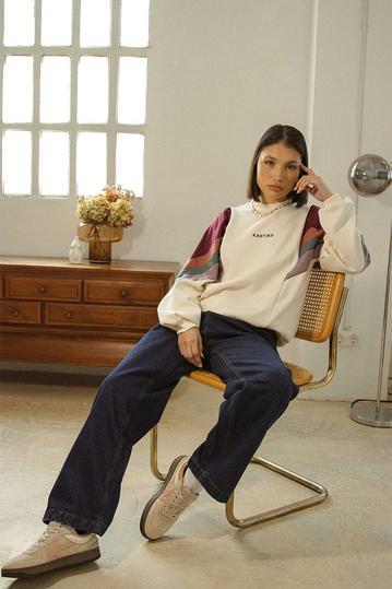 Kaotiko Ginger Crew Sweatshirt Ivory/ Wine/ Burgundy