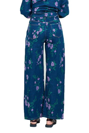 Wide Leg Floral Jeans Dark Blue