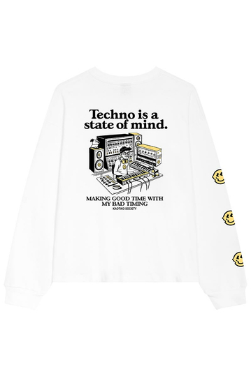 Kaotiko Techno Is A State Of Mind Organic Cotton Long Sleeve Tee White