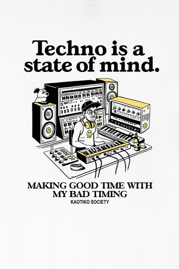 Kaotiko Techno Is A State Of Mind Organic Cotton Long Sleeve Tee White