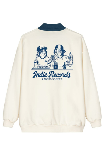 Kaotiko Indie Couple Polo Sweatshirt Ivory/Navy