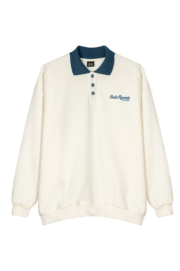 Kaotiko Indie Couple Polo Sweatshirt Ivory/Navy