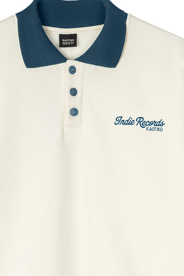 Kaotiko Indie Couple Polo Sweatshirt Ivory/Navy