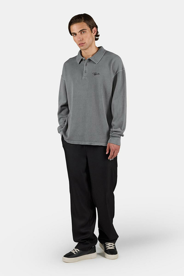Pegador Signar Rib Polo Longsleeve Vintage Grey