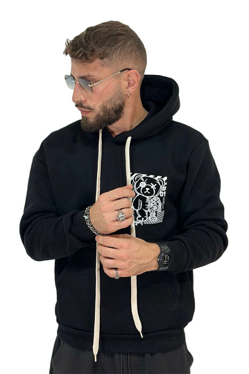 Teddy Bear Stay Real Hoodie Black