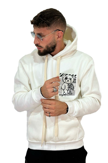 Teddy Bear Stay Real Hoodie Cream
