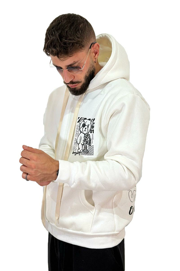 Teddy Bear Stay Real Hoodie Cream