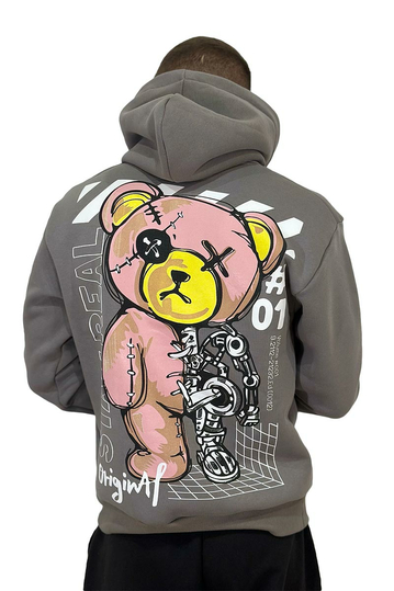 Teddy Bear Stay Real Hoodie Grey