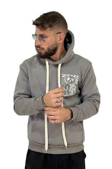 Teddy Bear Stay Real Hoodie Grey