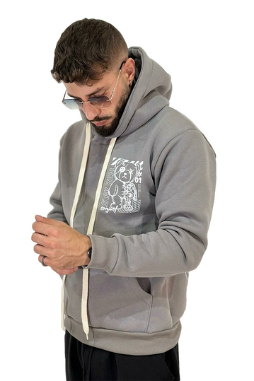 Teddy Bear Stay Real Hoodie Grey
