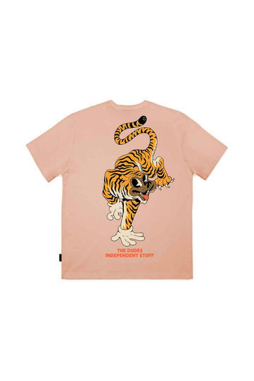 The Dudes Organic Cotton T-shirt Tiger Bear Fraiche Peche