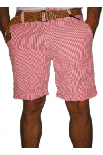 Red men's stripe chino cuffed shorts