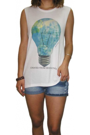 Bigbong women's sleeveless top with light bulb idea print