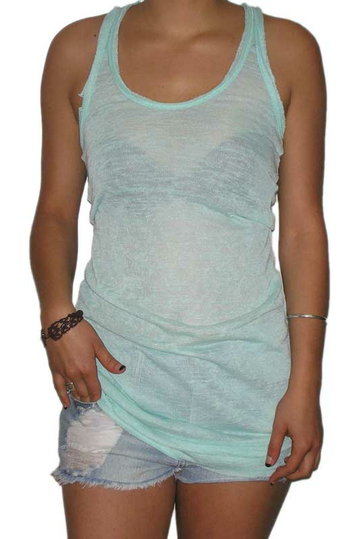 Women's cut off long tank top in mint