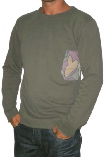 Bigbong men's sweatshirt olive with print pocket