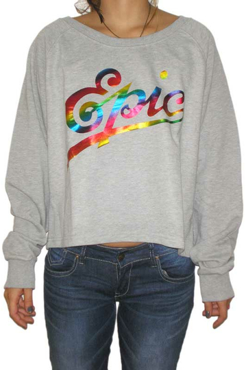 Worn By Epic print women's cropped sweatshirt grey