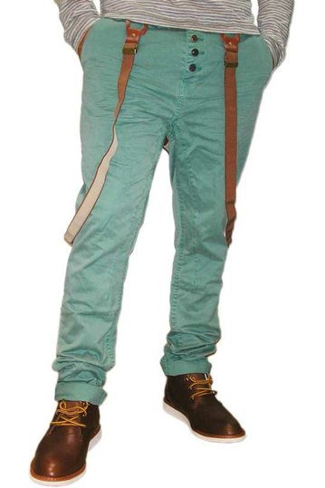 Men's cotton chino pants with braces in green