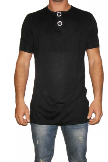 I-clothing μακρύ μαύρο t-shirt με κουμπιά