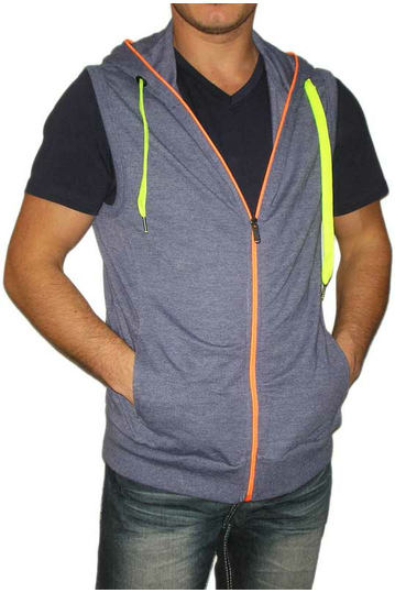 Men's sleeveless zip hoodie in blue marl