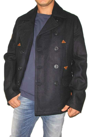 Bellfield men's double breasted pea coat Metta in navy