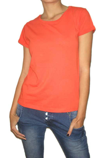 Women's short sleeve top in bright coral