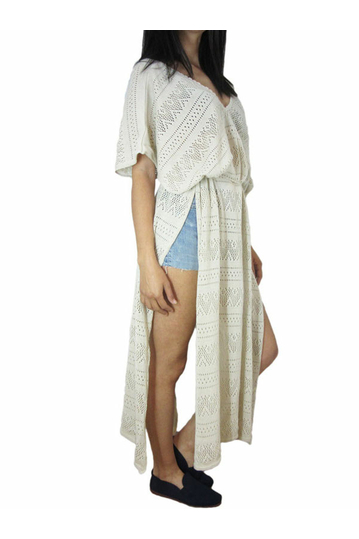 Agel Knitwear croched kaftan in beige