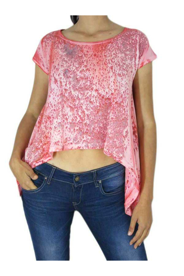 Bigbong women's marble print asymmetrical crop top bright coral