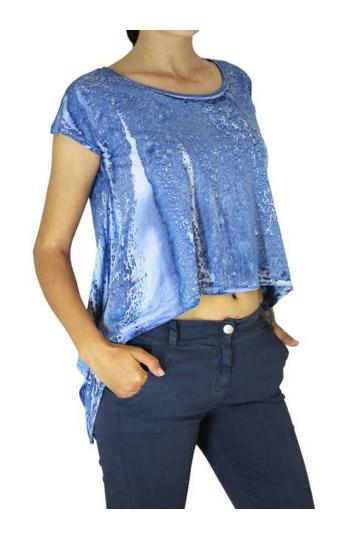 Bigbong women's marble print asymmetrical crop top blue