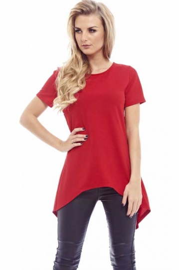 Γυναικεία κόκκινη μακριά μπλούζα με σκίσιμο πίσω