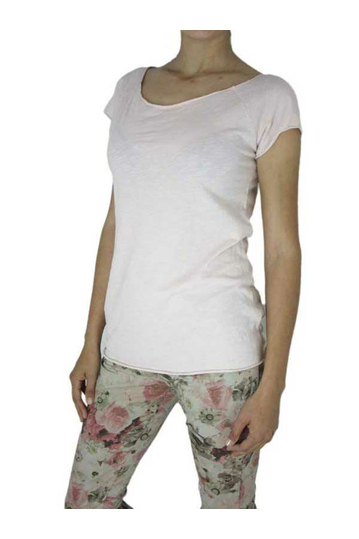 Women's short sleeve slubby top in pale pink