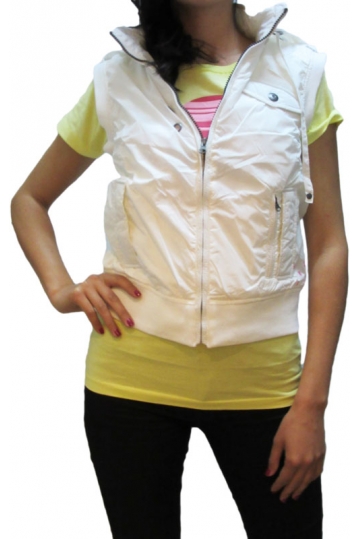 Women's hooded nylon sleeveless short jacket in white