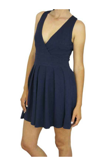 Deep V-neck cut out back skater dress in navy