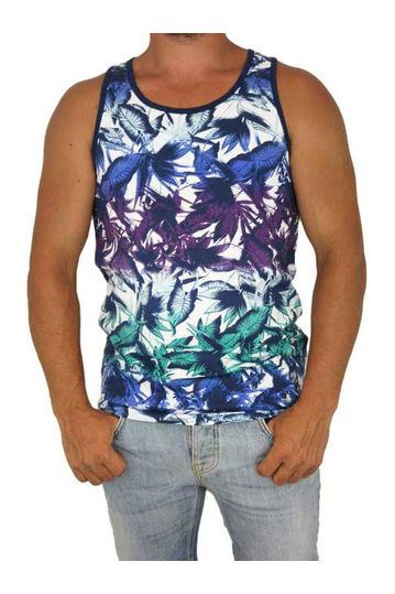 Humor men's Tank top Djon with blue-purple leaf print