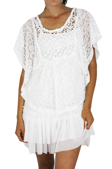 Maggie sweet Talavera strappy dress with croched top in white