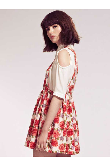 Dahlia red rose pinafore dress