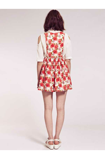 Dahlia red rose pinafore dress