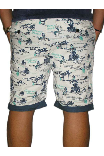 Ανδρική chino βερμούδα μπεζ με μπλε Flamenco beach print
