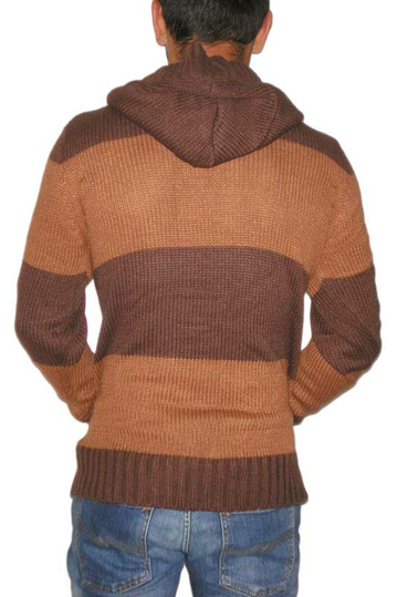 Ανδρική πλεκτή ζακέτα με κουκούλα καφέ-κάμελ